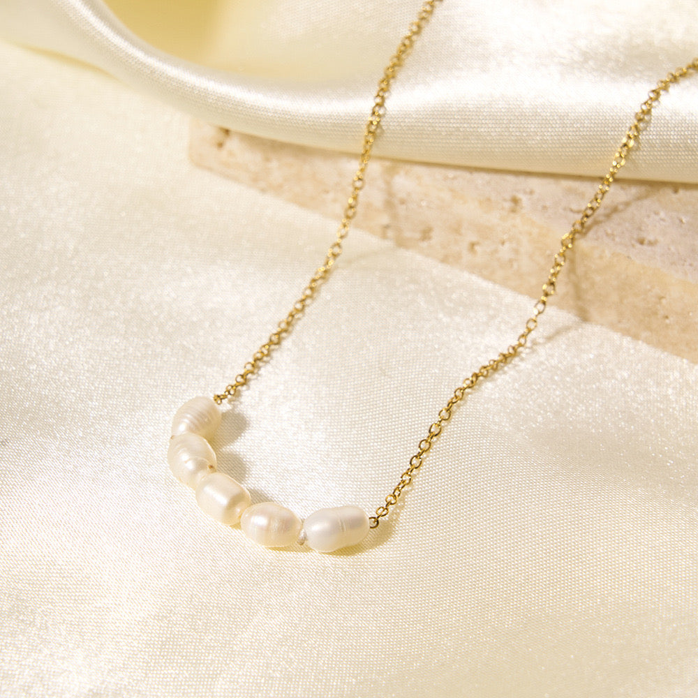 18K Gold Dainty Pearl Chain Necklace
