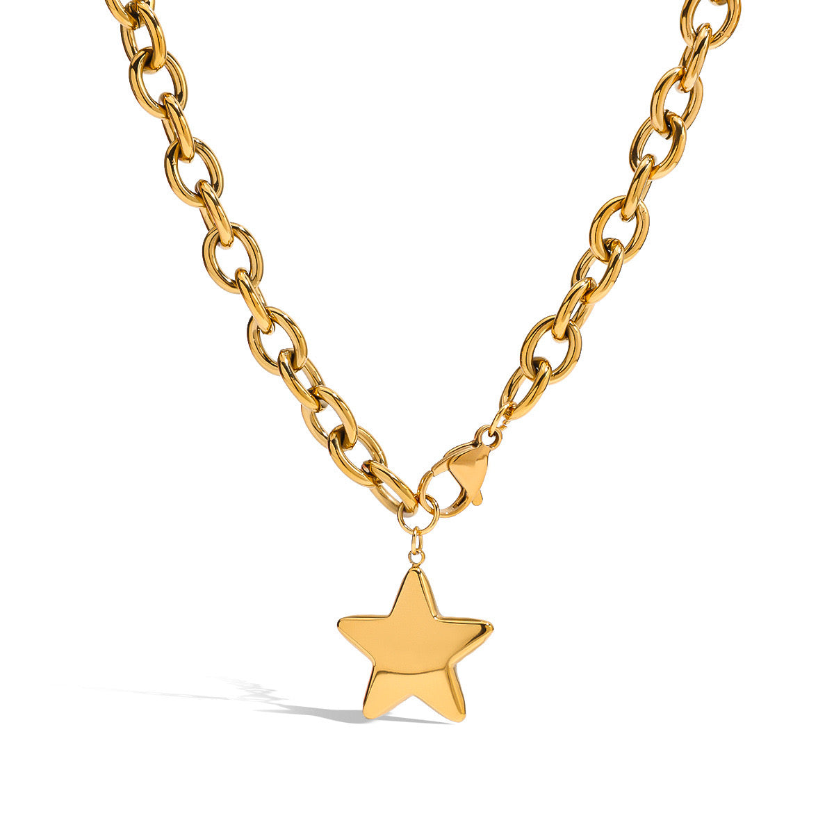 18K Gold Chunky Cable Chain Star Pendant Statement Necklace