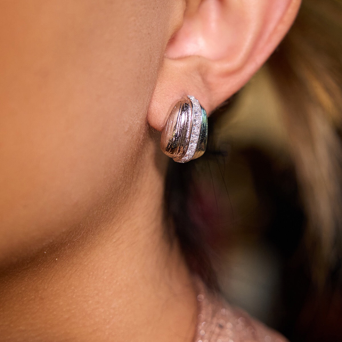 18K Gold Bling Coffee Bean Statement Stud Earrings