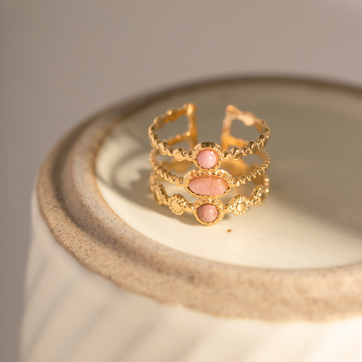 18K Gold Vintage Inspired Natural Stone Ring