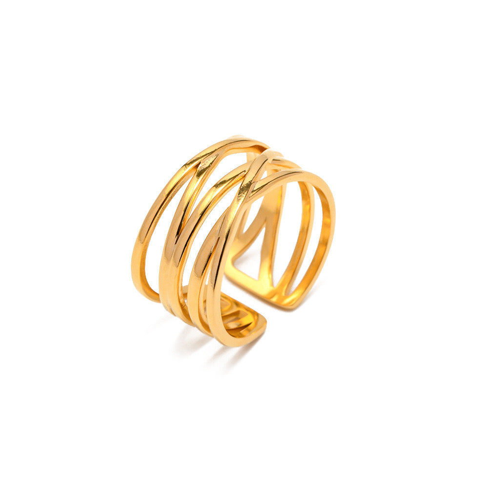 18K Gold Crossover Band Cuff Ring