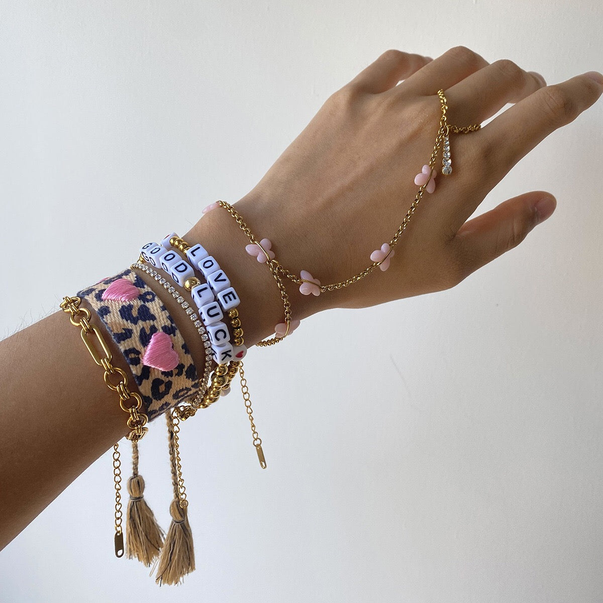 18K Gold Waterproof Pink Butterfly Trendy Hand Chain Bracelet