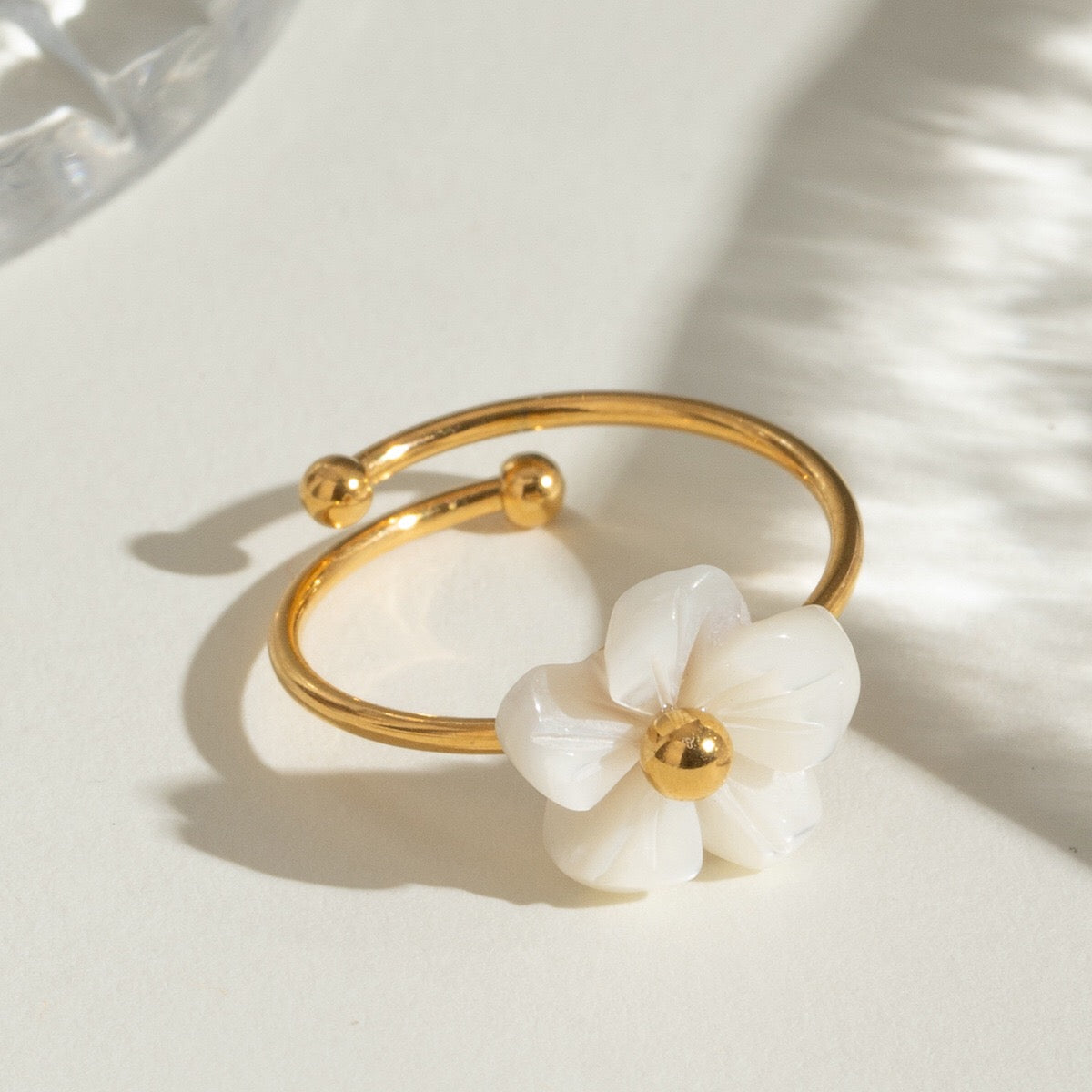 18K Gold White Flower Stacking Ring