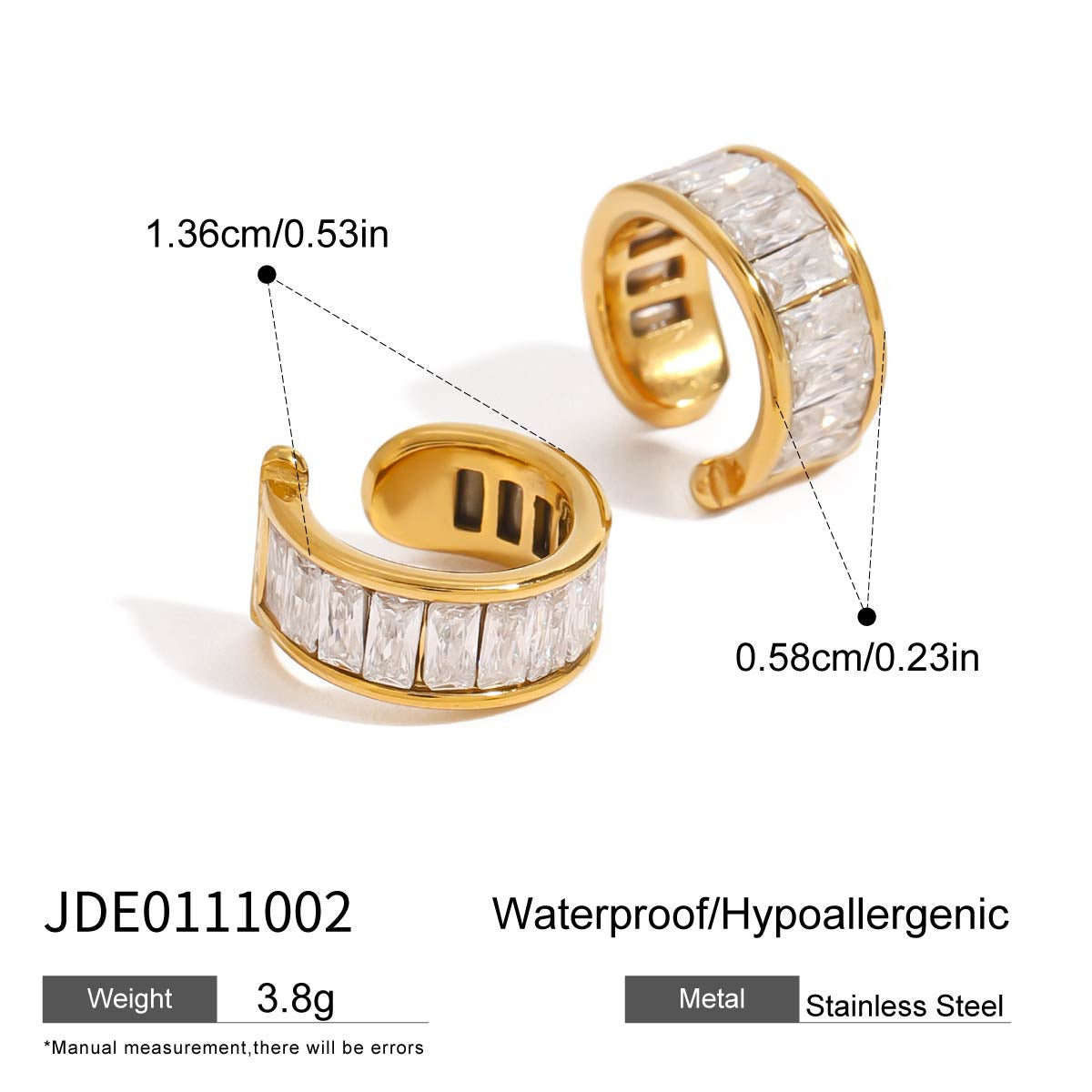 18K Gold Extra Bling Stud Earrings Ear Cuff Set