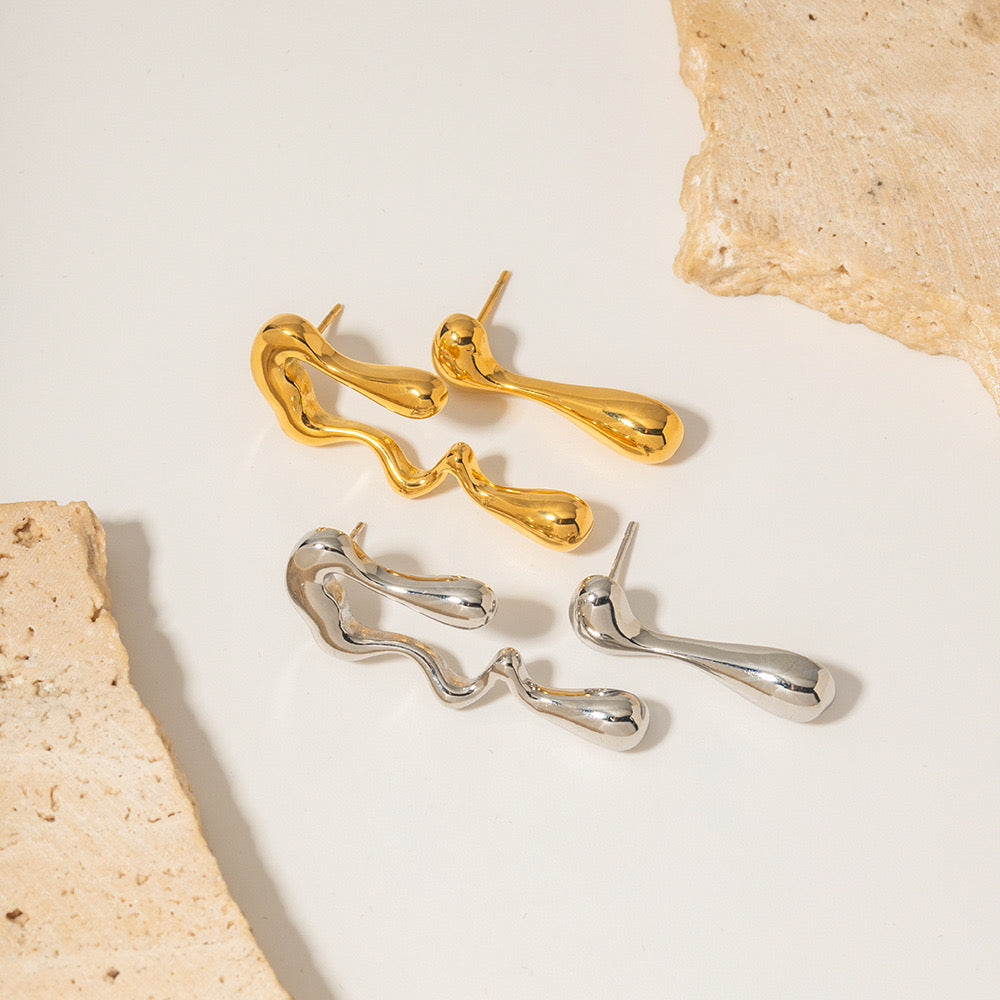 18K Gold Mismatched Drip Statement Stud Earrings