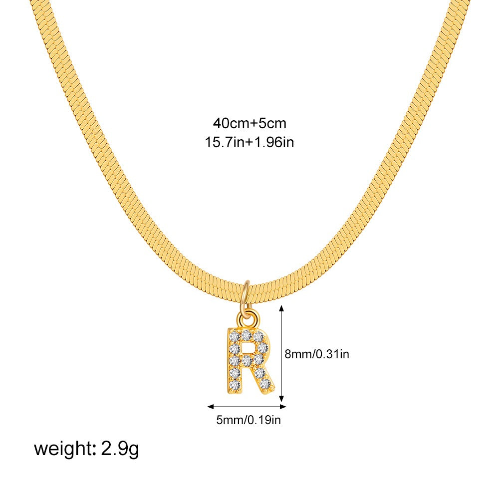 18K Gold Minimalist Glam Herringbone Chain Initial Dainty Necklace