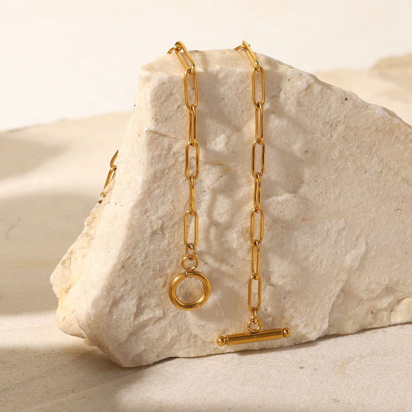 18K Gold Classic Paperclip Toggle Chain Choker Necklace