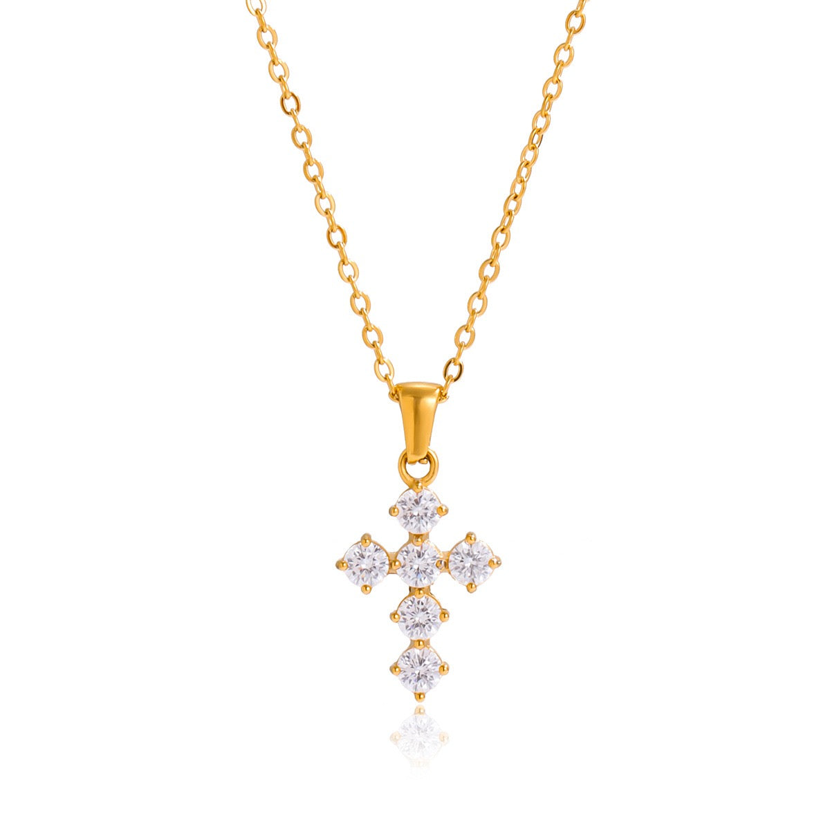18K Gold Faith Minimalist Bling Cross Pendant Necklace