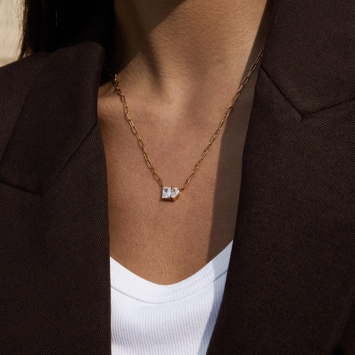 18K Gold Perfect Match Pendant Rope Chain Necklace Set