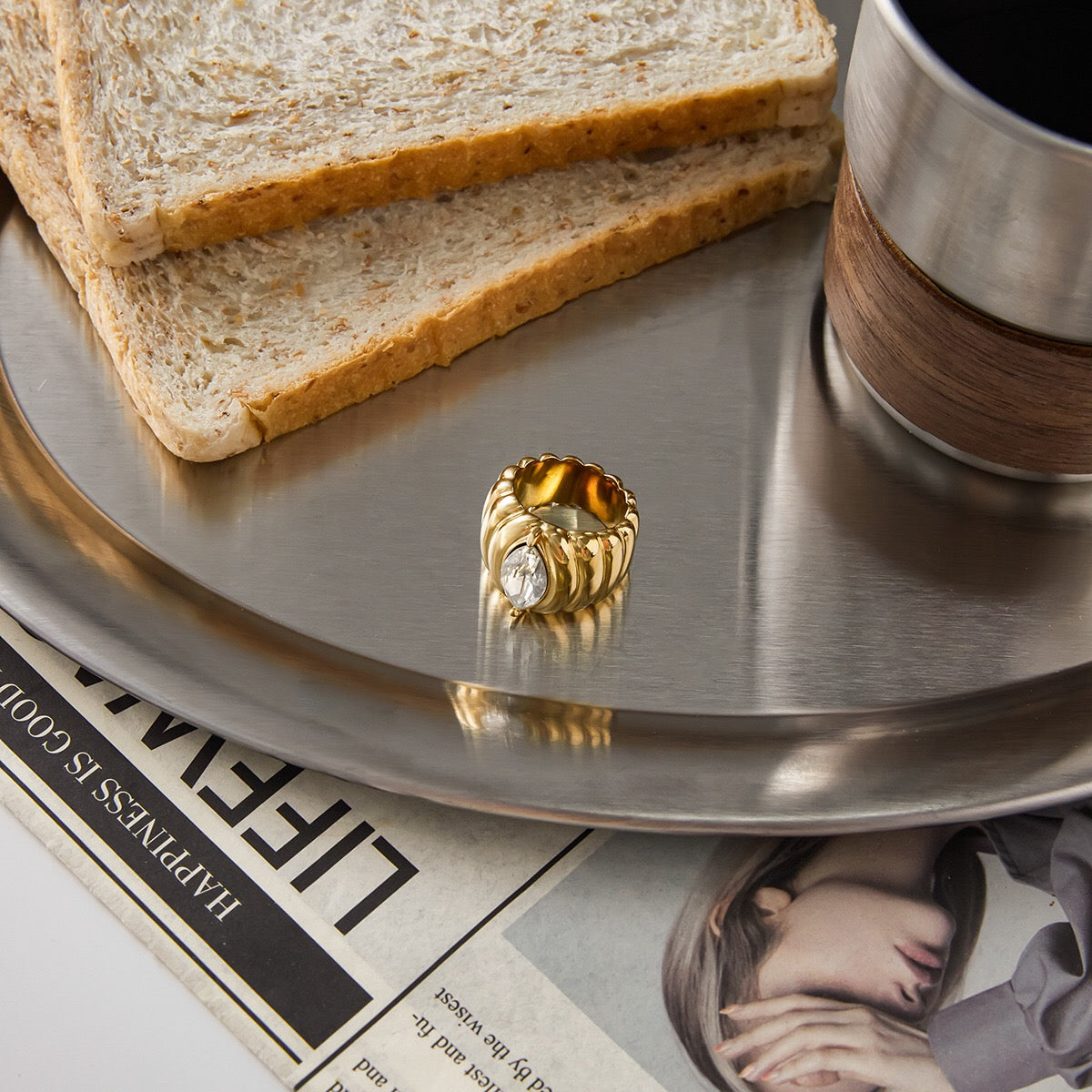 18K Gold Pumpkin Latte Stacking Rings Set