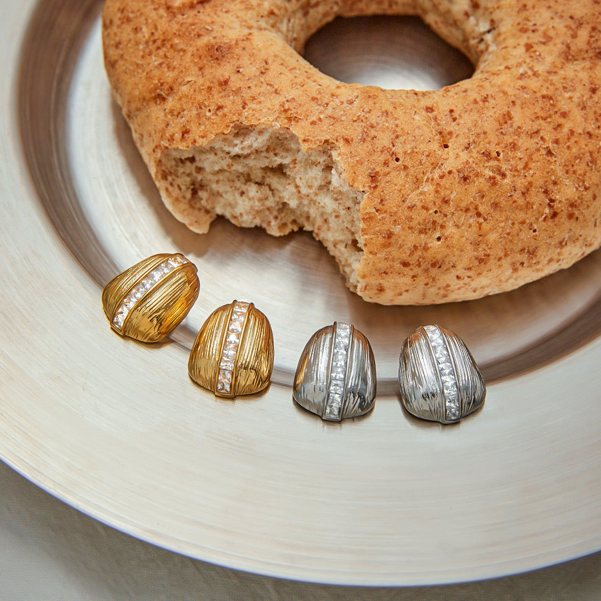 18K Gold Bling Coffee Bean Statement Stud Earrings