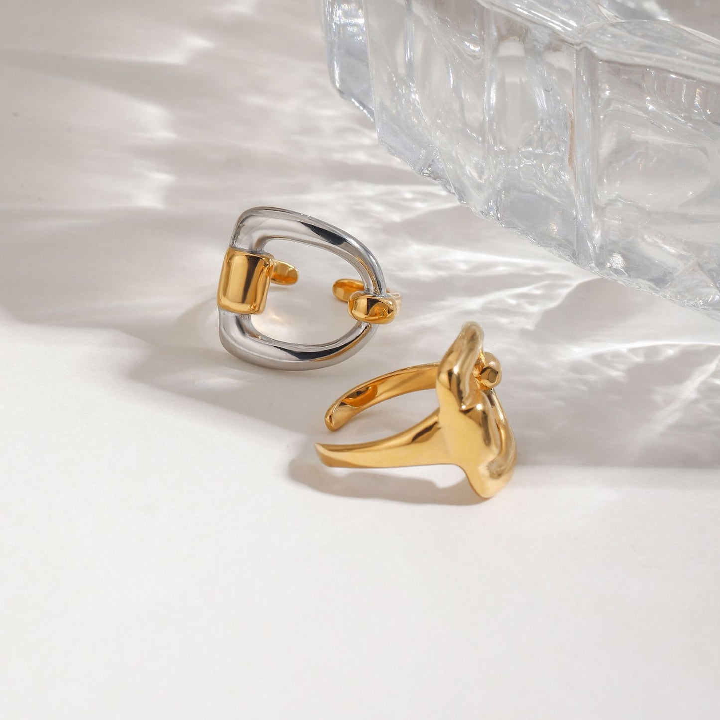 18K Gold and Silver Two Tone Geometric Statement Ring