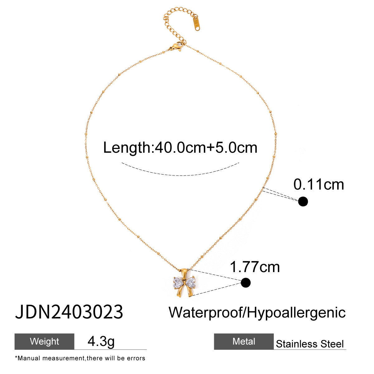 18K Gold Bling Coquette Bow Pendant CZ Necklace