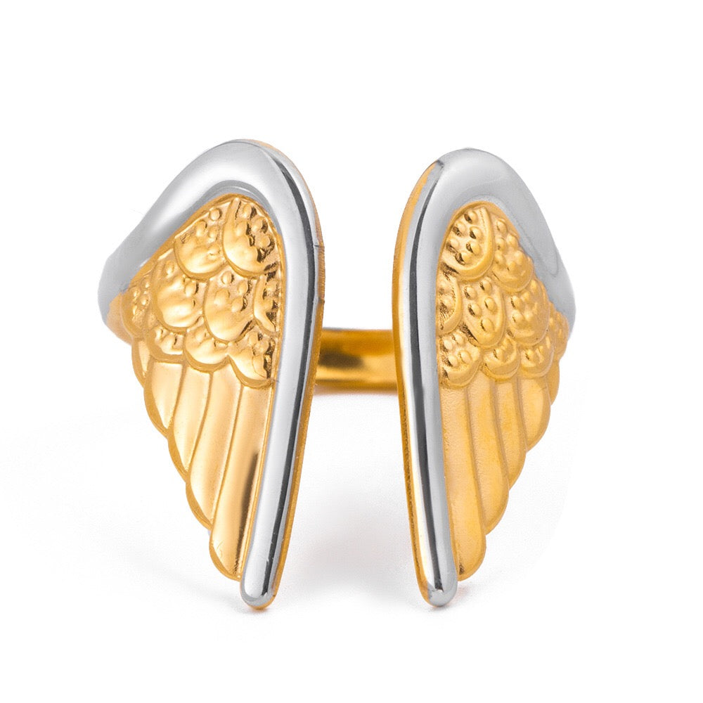 18K Gold and Silver Two Tone Angel Wings Cuff Ring