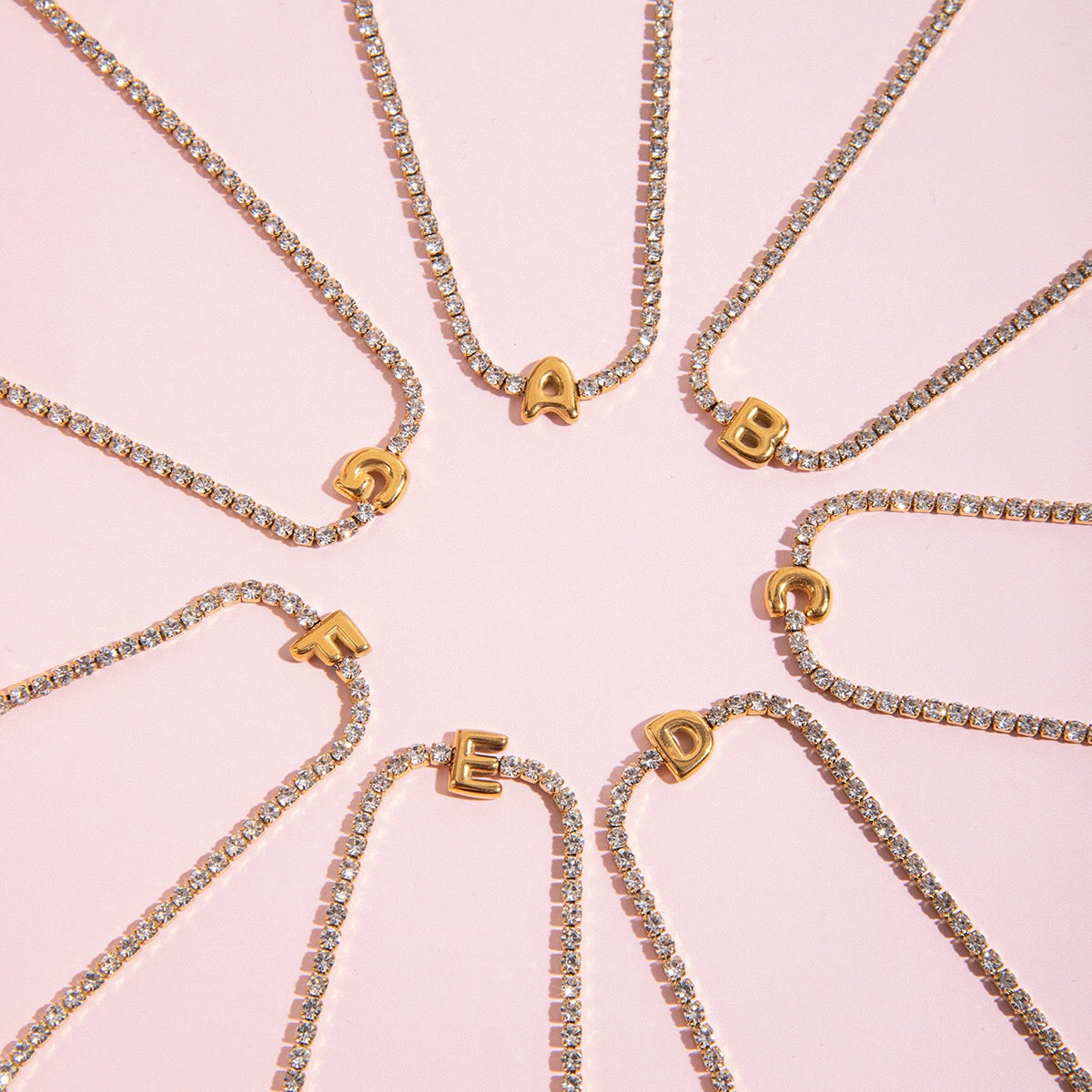 18K Gold Glam Bubble Letter Initial Tennis Bracelet