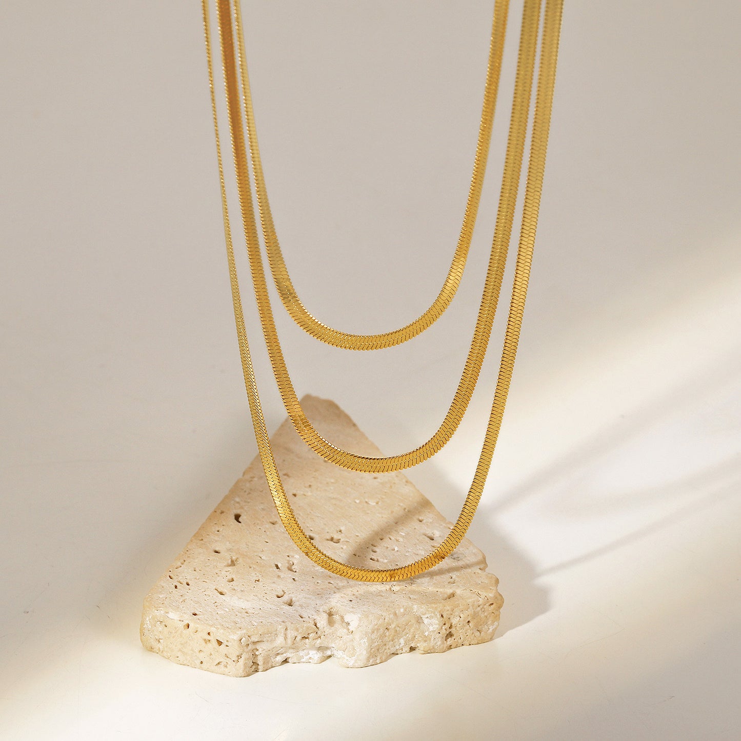 18K Gold Herringbone Snake Chain Layered Necklace Set