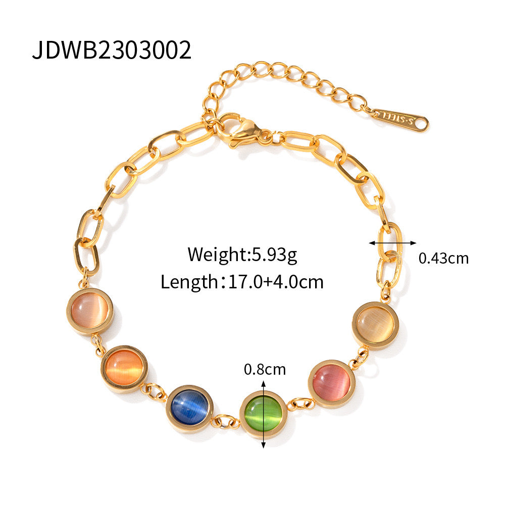 18K Gold Color Cat's Eye Gemstones Chain Bracelet