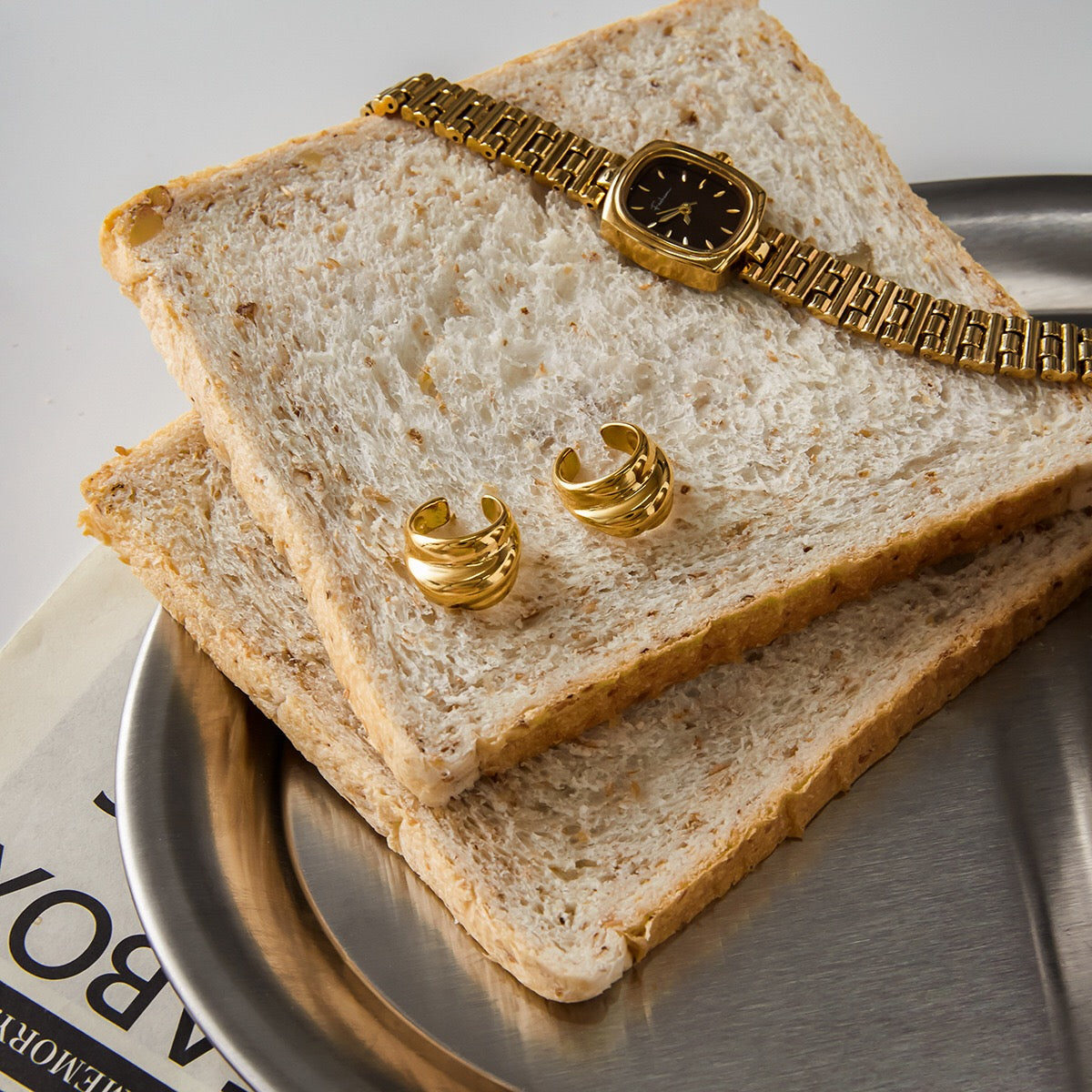18K Gold Angel Wings Minimalist Bling Huggie Earrings Ear Cuff Set