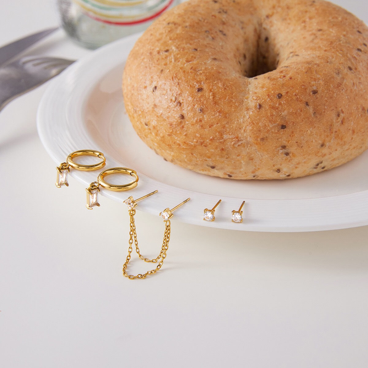 18K Gold Soft Kiss Dainty Huggie Cartilage Earrings Set