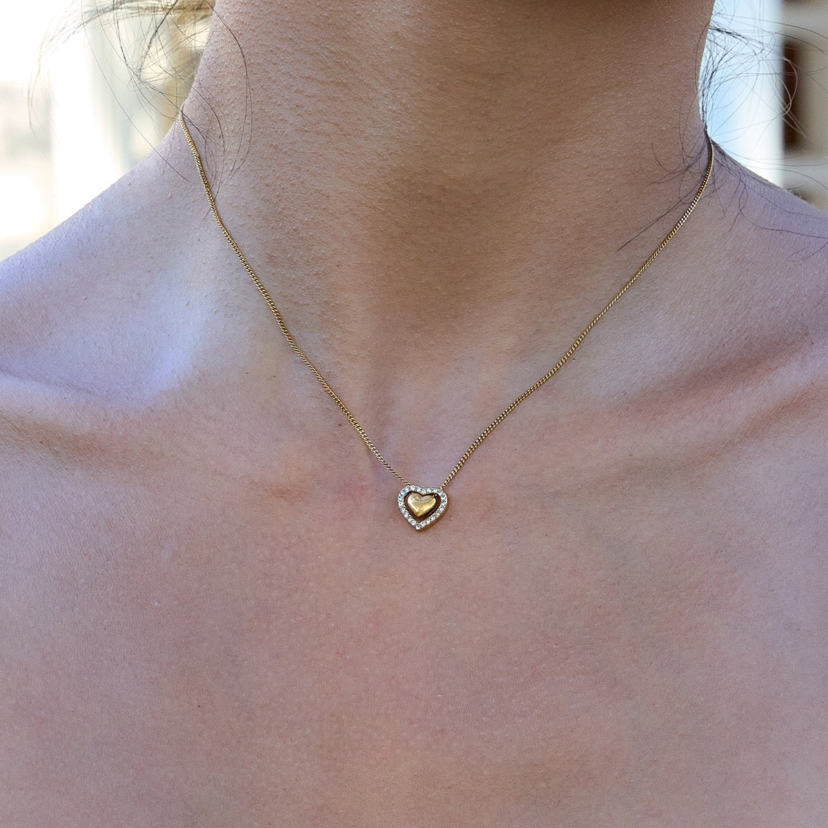 18K Gold Dainty Bling Heart Pendant Necklace