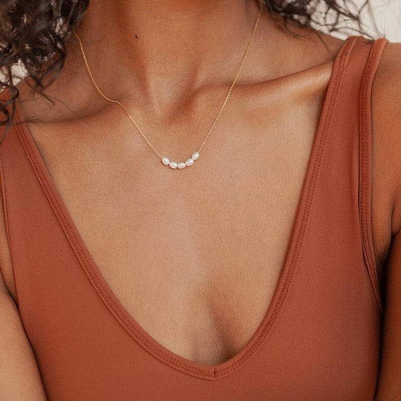 18K Gold Dainty Pearl Chain Necklace