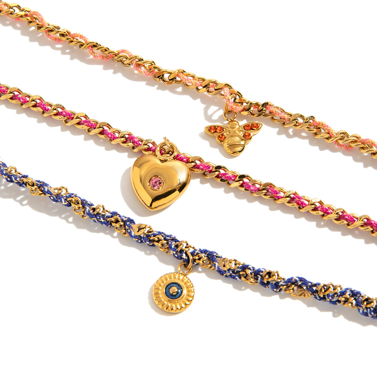 18K Gold Cozy String Chain Dainty Charm Bracelet