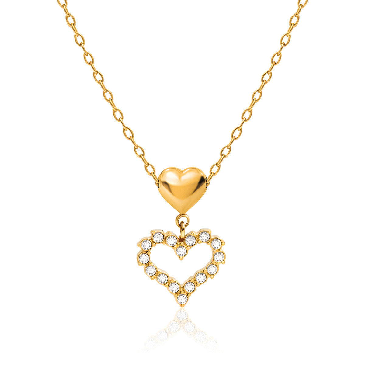 18K Gold Heart to Heart Dainty Pendant Necklace