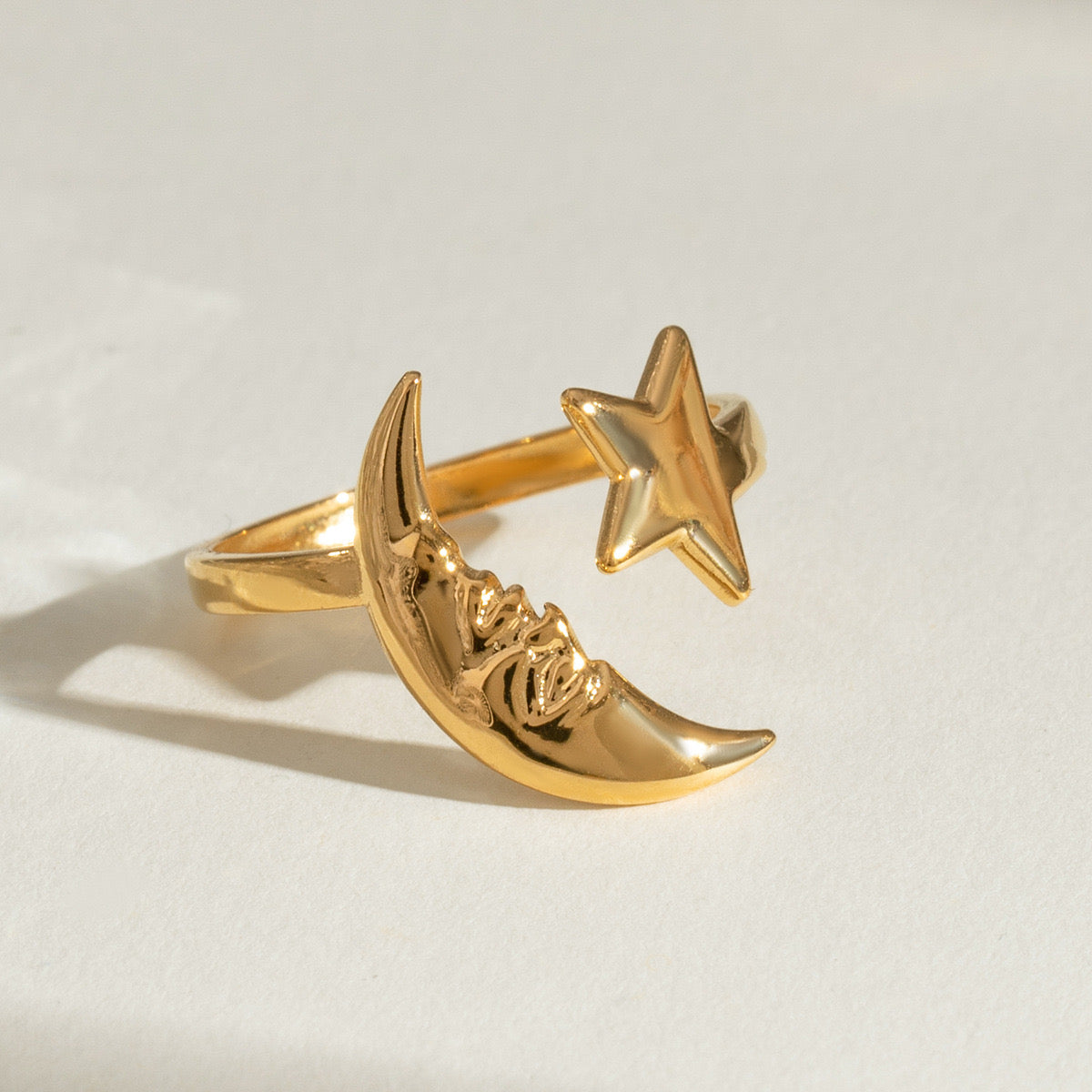 18K Gold Moon And Star Cuff Ring
