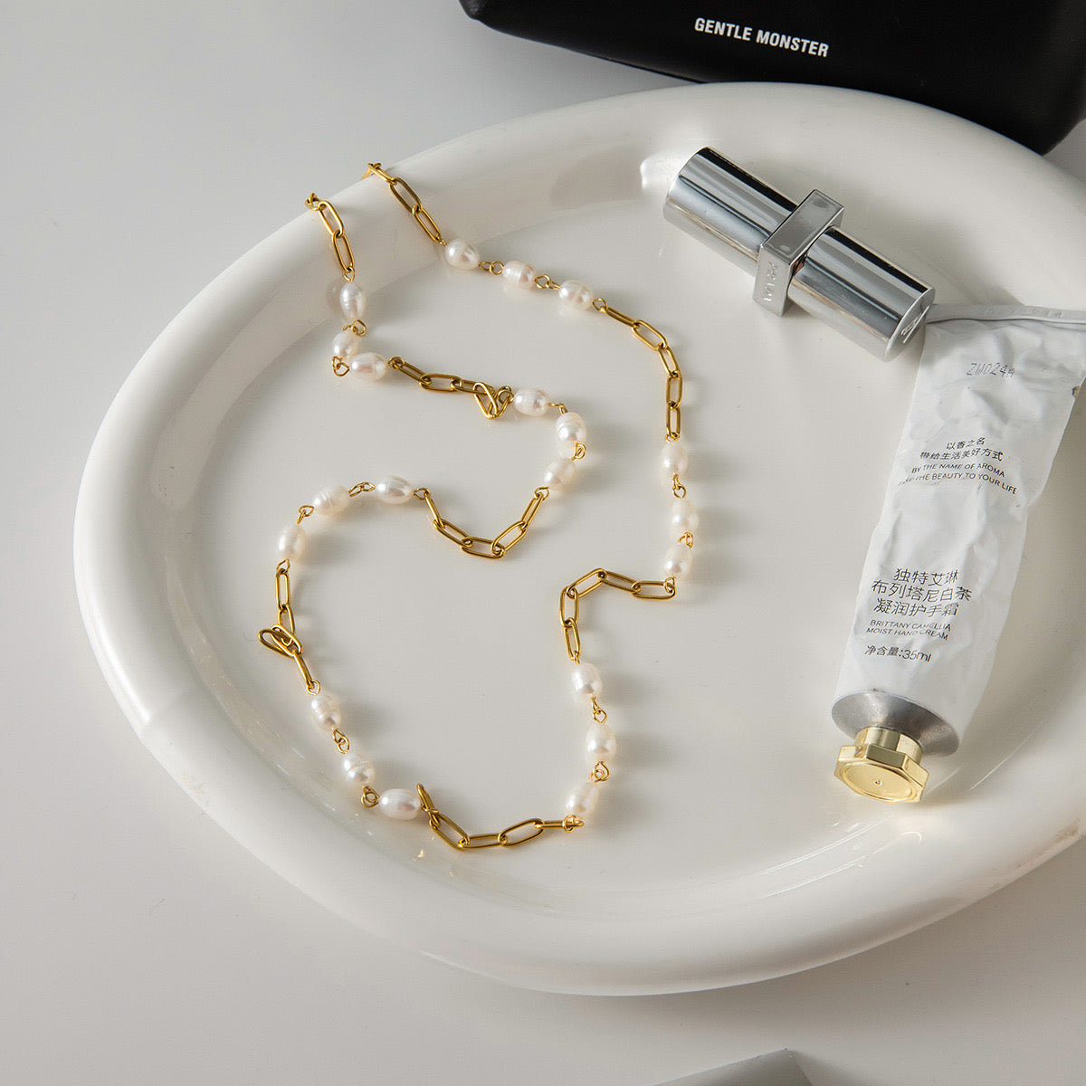 18K Gold Freshwater Pearl Long Chain Necklace