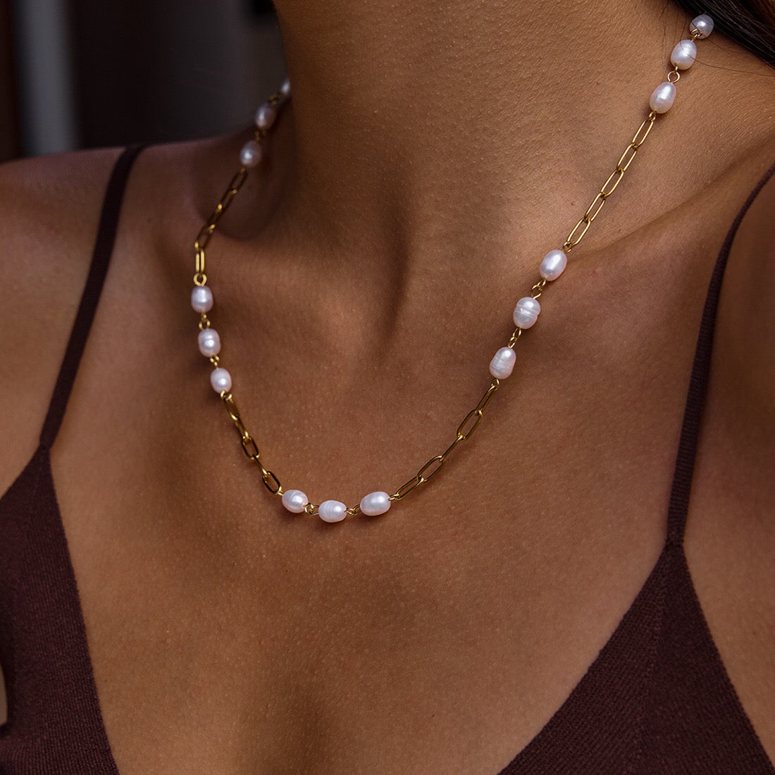 18K Gold Freshwater Pearl Long Chain Necklace