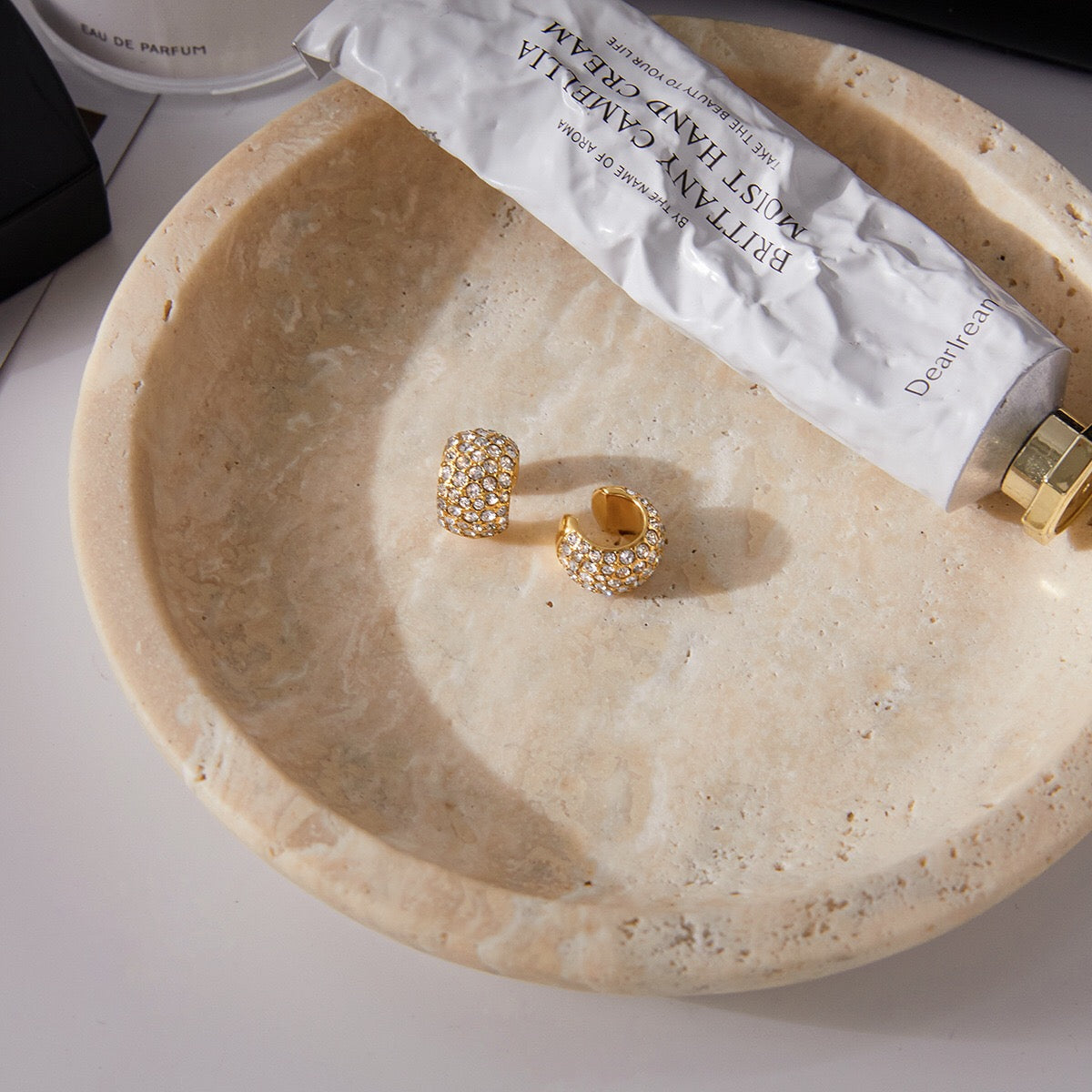 18K Gold Diamond Fever Huggie Earrings Ear Cuff Set