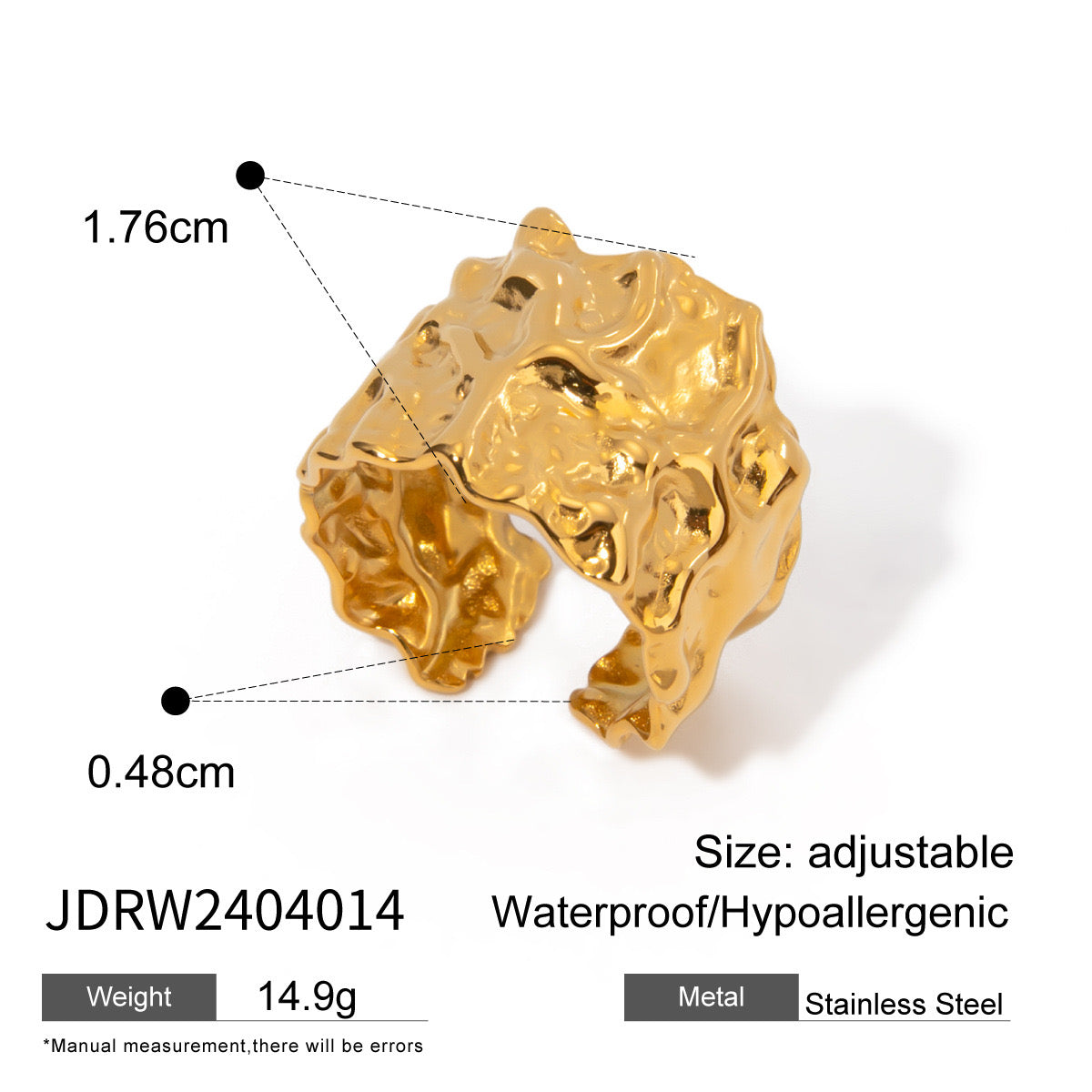 18K Gold Hammered Texture Statement Band Ring