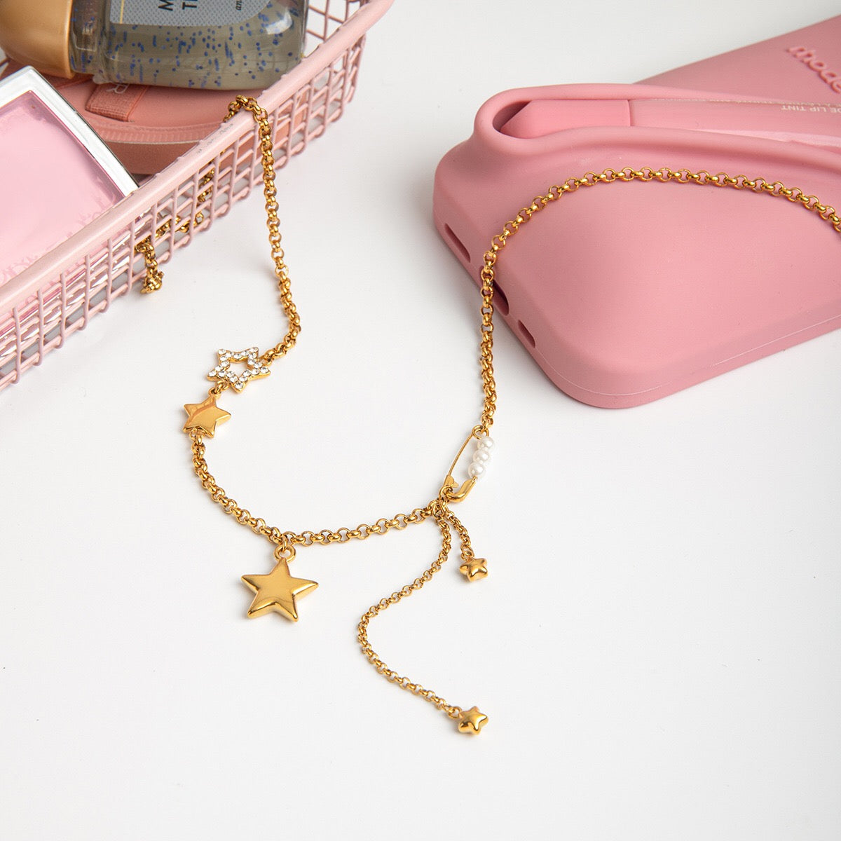 18K Gold Stars Shine Bright Beaded Chain Layered Necklace Set