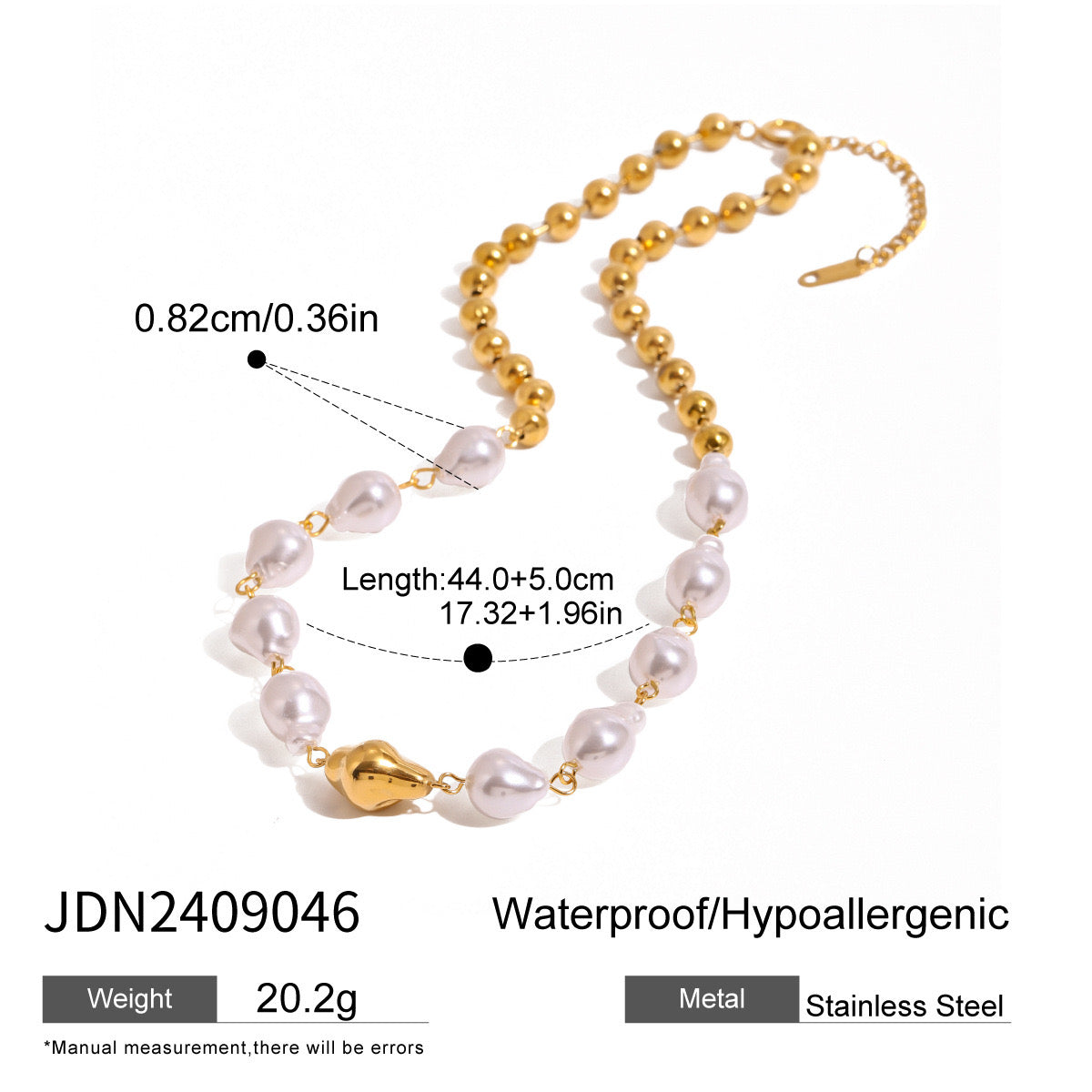 18K Gold Chunky Baroque Pearl Ball Chain Beaded Statement Necklace