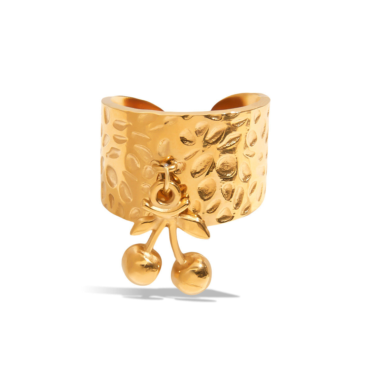 18K Gold Cherry Charm Band Ring