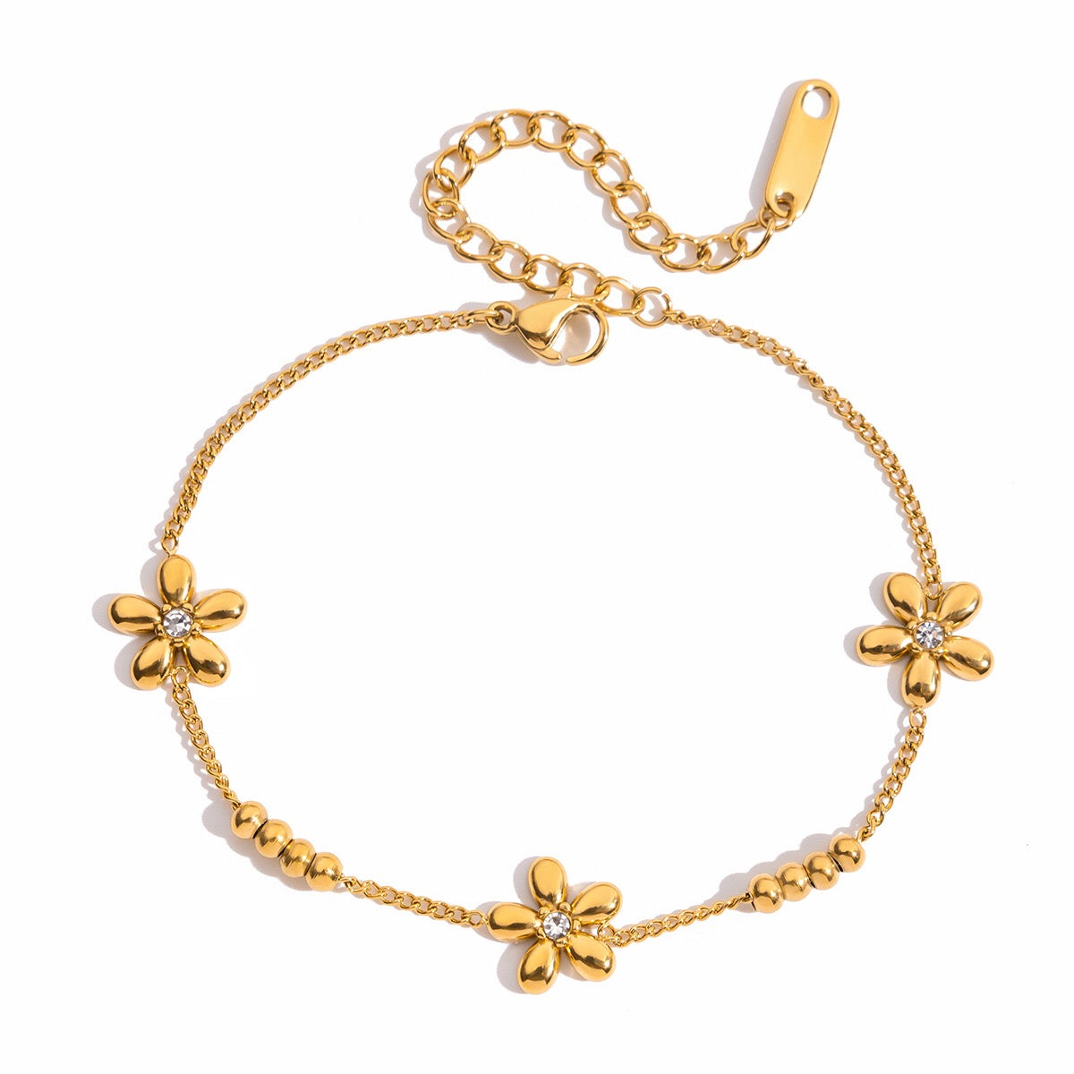 18K Gold Shimmering Dainty Flower Bow Bracelet Stack