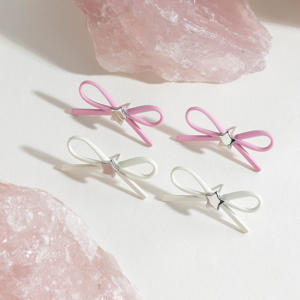 Pink Bow Cute Stud Silver Earrings