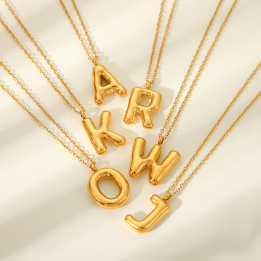 18K Gold Bubble Letter Initial Pendant Necklace
