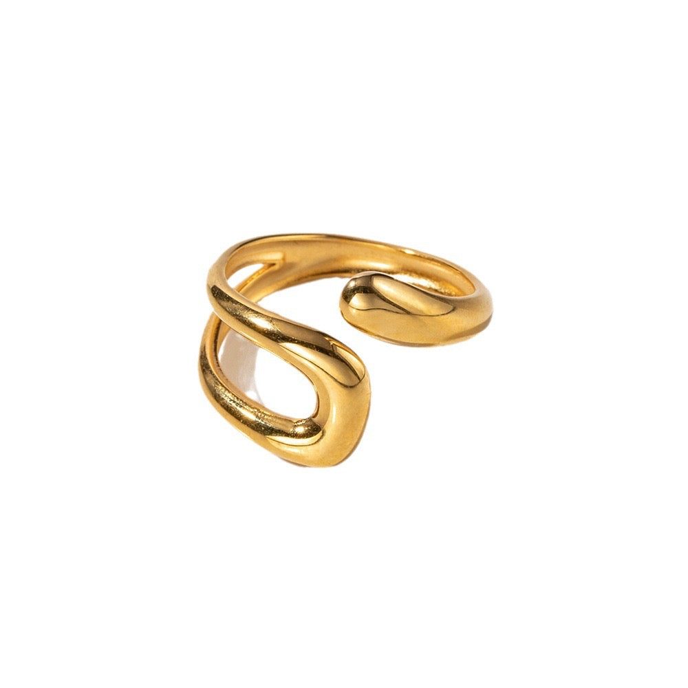 18K Gold Unique Line Cuff Ring
