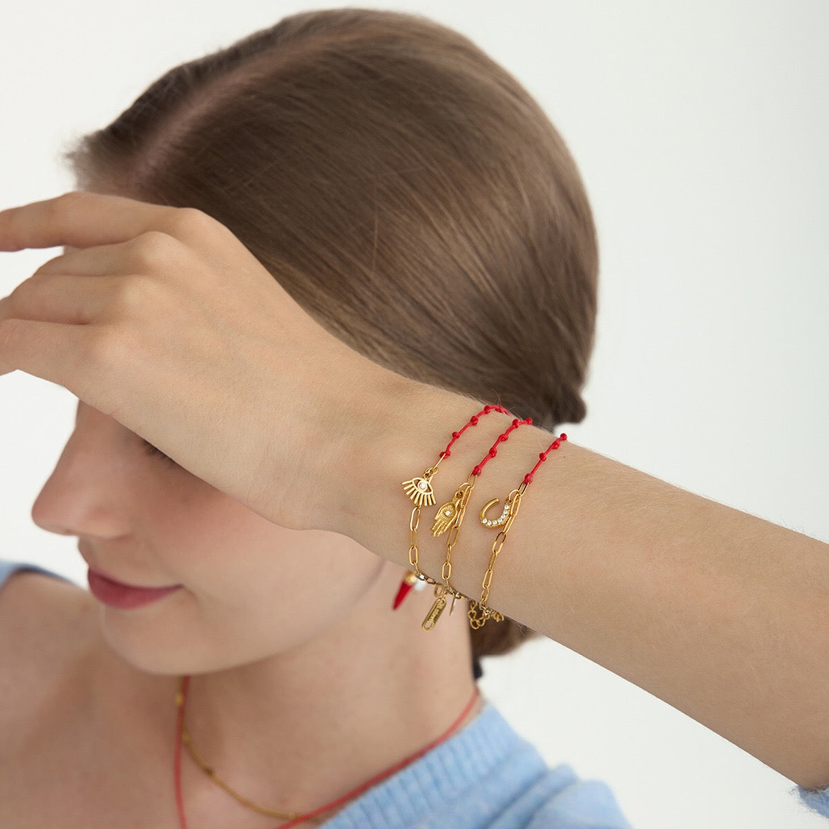18K Gold Grace Knot Red String Lucky Charm Dainty Bracelet