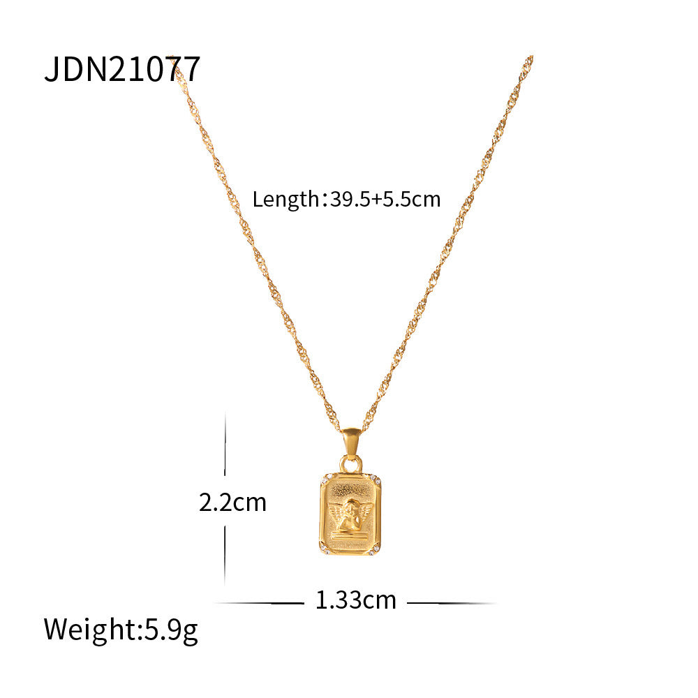 18K Gold Cupid Plate CZ Pendant Necklace