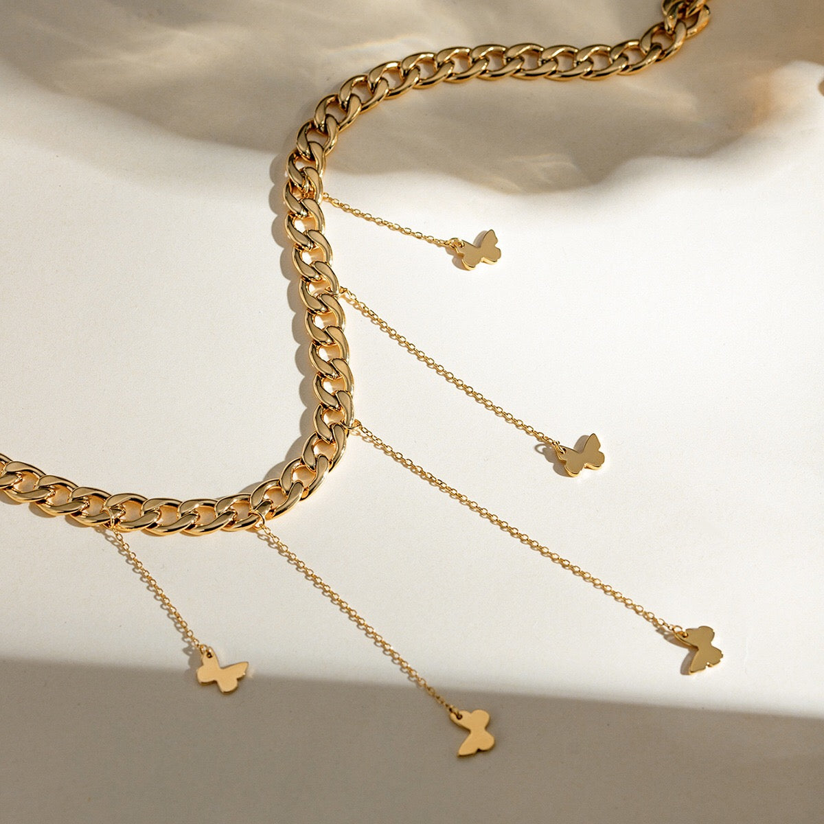 18K Gold Butterfly Necklace Cuban Link Choker