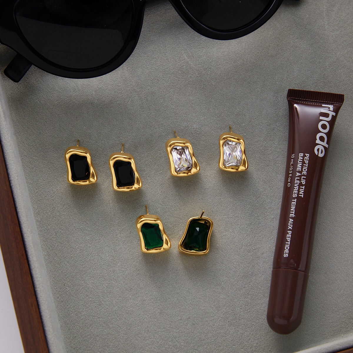 18K Gold Liquid Form Statement CZ Stud Earrings