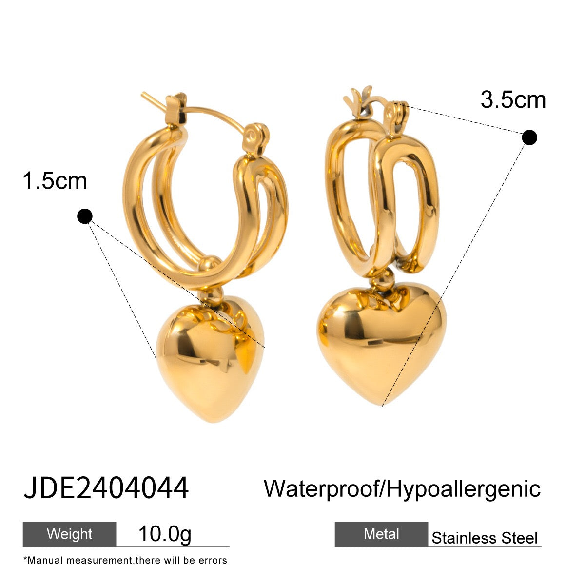 18K Gold Heartbreaker Sliding Heart Dangle Hoop Earrings