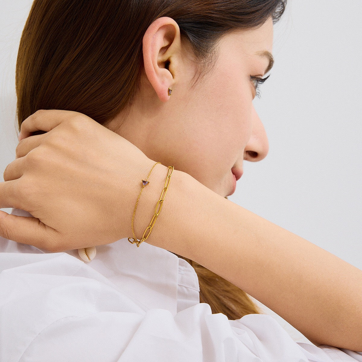 18K Gold Color Birthstone Dainty Chain Bracelet