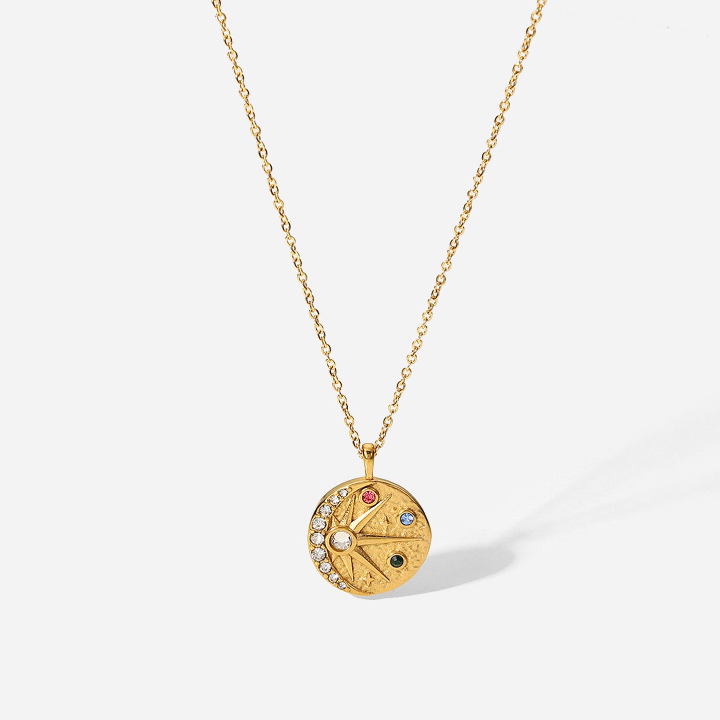 18K Gold Celestial Coin Pendant Necklace