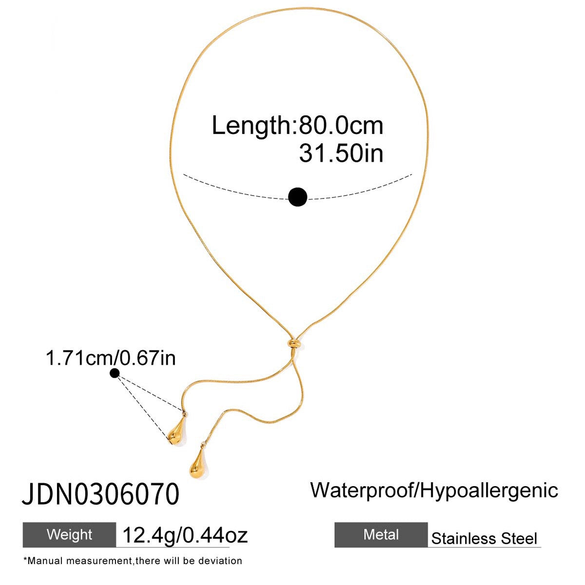 18K Gold Allure Teardrop Adjustable Lariate Chain Necklace