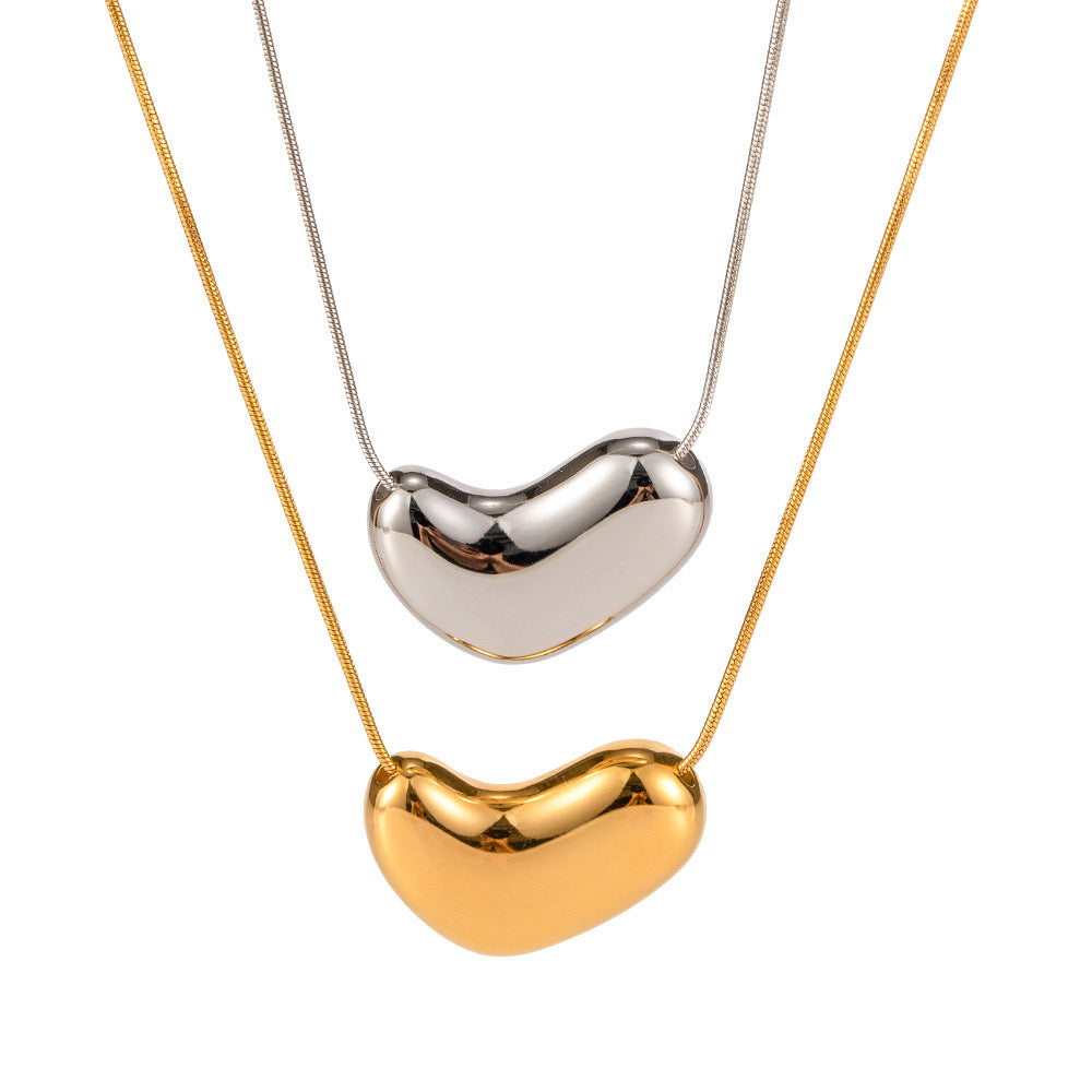 18K Gold Liquid Heart Pendant Statement Necklace