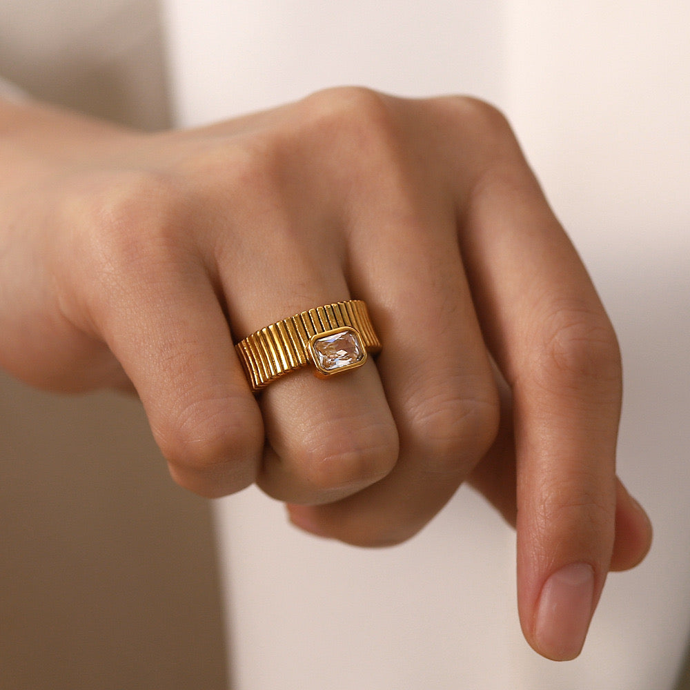 18K Gold Ribbed Band Ring