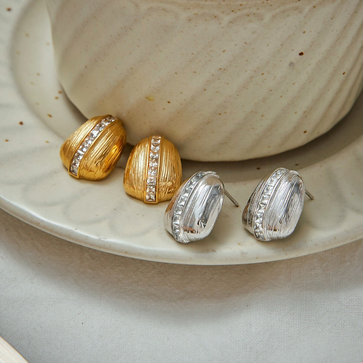 18K Gold Bling Coffee Bean Statement Stud Earrings